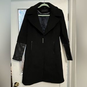 Elie Tahari Wool Coat with Lamb Leather Accent Half-Sleeves